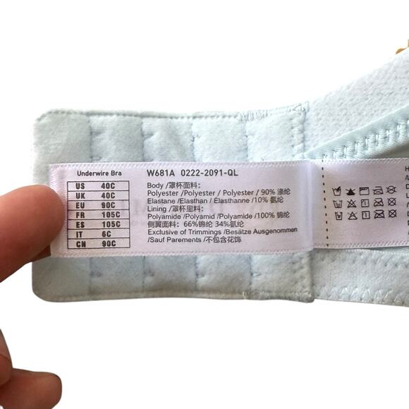 NWT Delimira Full Coverage Light Blue Bra 40C Underwire W681A Pastel Mesh - Picture 6 of 8